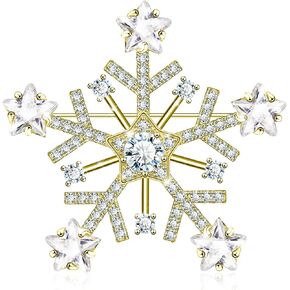 Men Snowflake Brooch Winter Fashion Star Cute Brooches Pins Clear Zircon Corsages Women Scarf Clips For Cloth Bag
