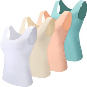 Halfchet 4 Pcs Women's Ice Silk Sleeveless Tank Tops Cooling Basic Silky Camisoles Round Neck Casual Satin Cami Tops