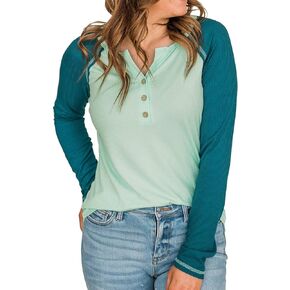 ZC&GF Women's Long Sleeve Shirts Button Down Round Neck T Shirts Color Blocking Casual Work Blouses Tunics