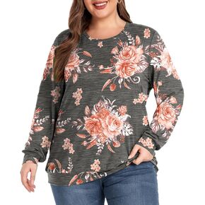 ForHailey Women's Plus Size Tops Long Sleeve Crewneck Tops Colorblock Loose Fit Cute Ladies Tee Shirts