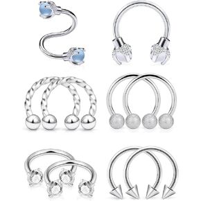 Cisyozi 16G Dragon's Claw Lip Rings Hoops 316L Surgical Steel Spiral Diamond Lip Rings Studs Horseshoe Cartilage Tragus Helix Hoop Earring Body Piercing Jewelry for Women Men