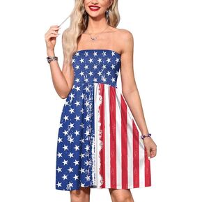 Spadehill Women's 4th of July American Flag Strapless A-line Dress