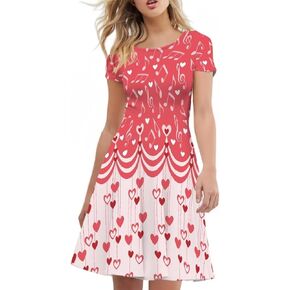 ZWPINITUP Women High Waist Short Sleeve Dress Casual A-line Midi Big Swing Round Neck Dresses for Daily Life