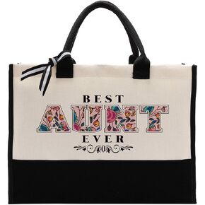 Cotton Canvas Tote Bag for Women, Canvas Tote Bag for Gifting, Tote Bag Gift for Aunt, Best Aunt Ever Gifts Travel Bag, Gifts for Aunt Beach Canvas Tote, Aunt Birthday Gift from Niece Nephew