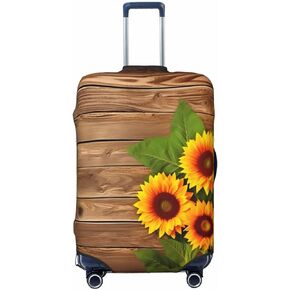 Travel Luggage Cover Autumn Sunflowers Wooden Luggage Suitcase Protector Baggage Fit 18-21 Inch