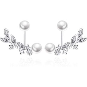 Ear Jacket Cuff Earrings Set Sterling Silver Front Back 2 in 1 with CZ Pearl