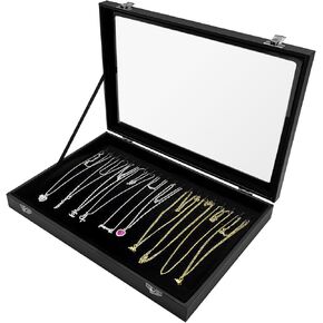 LYFJXX Jewelry Trays, Necklace Tray Velvet Neckalce Organizer with Clear Lid, 20 Hooks Necklace Holder Box Jewelry Organizer for Show in Kuwait
