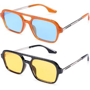 Vintage 70s Aviator Sunglasses for Women and Men Square Flat Shades with UV400 Protection