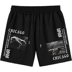 GORGLITTER Men's Hand Slogan Graphic Track Shorts Drawstring Elastic Waist Workout Shorts