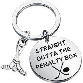 WSNANG Funny Ice Hockey Keychain Hockey Player Gift Straight Outta the Penalty Box Hockey Lover Gifts