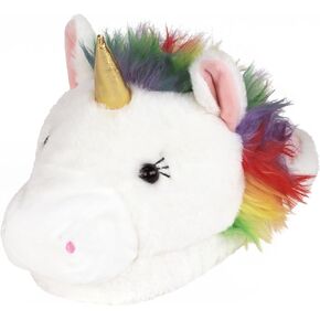 Fuzzy Unicorn Slippers - Plush Rainbow Unicorn House Shoes 7.5-10.5 Women/6-9 Men