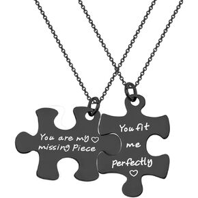 ENSIANTH Puzzle Jewelry Couple Gift You Are My Missing Piece,You Fit Me Perfectly Necklace and Keyring Set Of Two