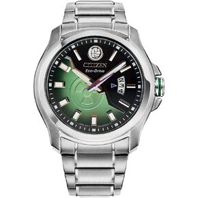 Citizen Eco-Drive Men's Marvel Hulk Stainless Steel Watch, Black and Green Dial, Luminous, 3-Hand Date, 43mm (Model: AW1351-56W)