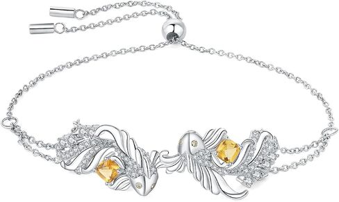 JewelryPalace Lucky Koi Fish Cushion Genuine Citrine Adjustable Link Bracelet Gemstone Jewelry Set 14K White Gold 925 Sterling Silver, metal, citrine in Kuwait