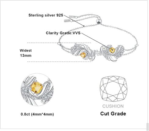 JewelryPalace Lucky Koi Fish Cushion Genuine Citrine Adjustable Link Bracelet Gemstone Jewelry Set 14K White Gold 925 Sterling Silver, metal, citrine in Kuwait