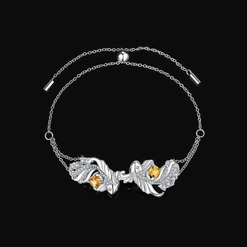 JewelryPalace Lucky Koi Fish Cushion Genuine Citrine Adjustable Link Bracelet Gemstone Jewelry Set 14K White Gold 925 Sterling Silver, metal, citrine in Kuwait
