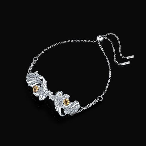 JewelryPalace Lucky Koi Fish Cushion Genuine Citrine Adjustable Link Bracelet Gemstone Jewelry Set 14K White Gold 925 Sterling Silver, metal, citrine in Kuwait