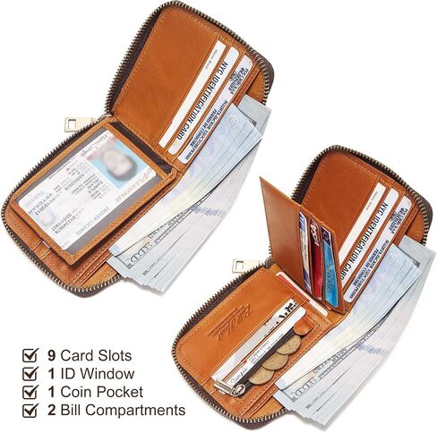 محفظة بيل هارت للرجال مع سحاب RFID من الجلد الطبيعي بسحاب حول المحفظة لنافذة الهوية الرجالية in Saudi Arabia