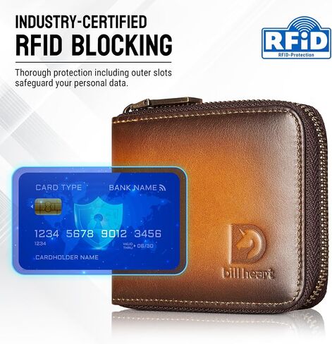 محفظة بيل هارت للرجال مع سحاب RFID من الجلد الطبيعي بسحاب حول المحفظة لنافذة الهوية الرجالية in Saudi Arabia