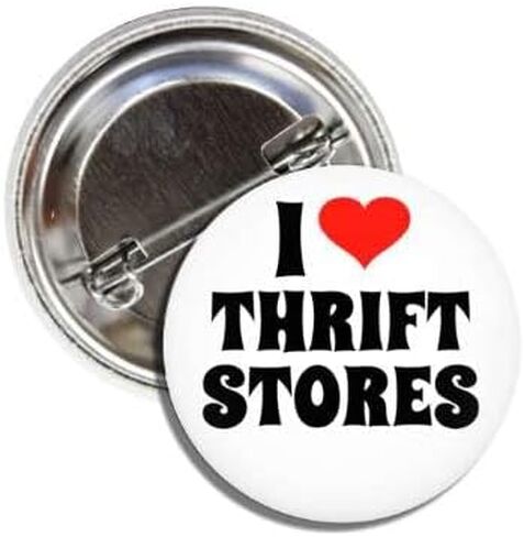 I Love (Heart) Thrift Stores Novelty Funny Button Badge Pin, Metal, metal in Saudi Arabia