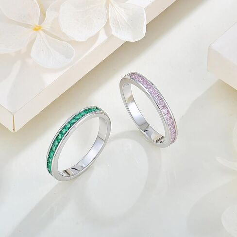 STARCHENIE Stackable Ring for Women | 925 Sterling Silver Eternity Band | Princess Cut Birthstone Rings Size 5-10 in Kuwait