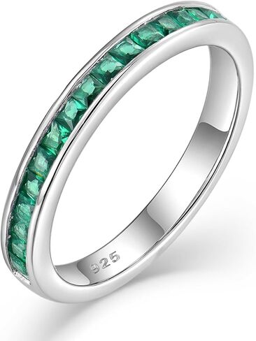 STARCHENIE Stackable Ring for Women | 925 Sterling Silver Eternity Band | Princess Cut Birthstone Rings Size 5-10 in Kuwait