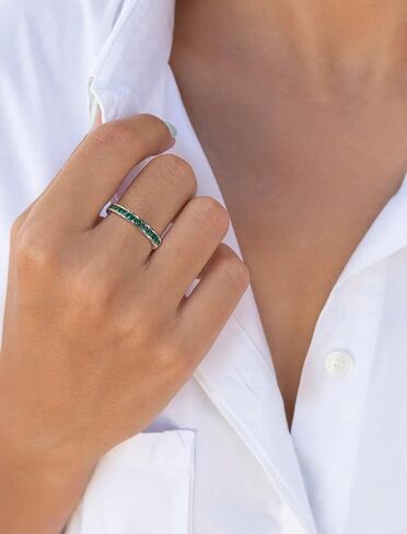 STARCHENIE Stackable Ring for Women | 925 Sterling Silver Eternity Band | Princess Cut Birthstone Rings Size 5-10 in Kuwait