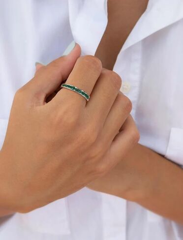 STARCHENIE Stackable Ring for Women | 925 Sterling Silver Eternity Band | Princess Cut Birthstone Rings Size 5-10 in Kuwait