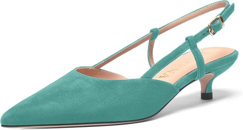 فستان نسائي بمقدمة مدببة للسهرات سهل الارتداء من الجلد السويدي بظهر مدبب وكعب منخفض للقطط مقاس 1.5 بوصة in Kuwait