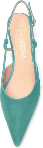 فستان نسائي بمقدمة مدببة للسهرات سهل الارتداء من الجلد السويدي بظهر مدبب وكعب منخفض للقطط مقاس 1.5 بوصة in Kuwait