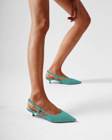 فستان نسائي بمقدمة مدببة للسهرات سهل الارتداء من الجلد السويدي بظهر مدبب وكعب منخفض للقطط مقاس 1.5 بوصة in Kuwait