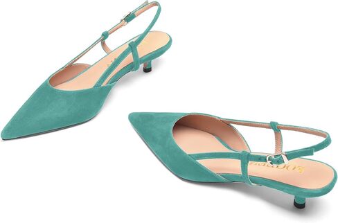 فستان نسائي بمقدمة مدببة للسهرات سهل الارتداء من الجلد السويدي بظهر مدبب وكعب منخفض للقطط مقاس 1.5 بوصة in Kuwait