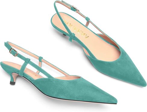 فستان نسائي بمقدمة مدببة للسهرات سهل الارتداء من الجلد السويدي بظهر مدبب وكعب منخفض للقطط مقاس 1.5 بوصة in Kuwait