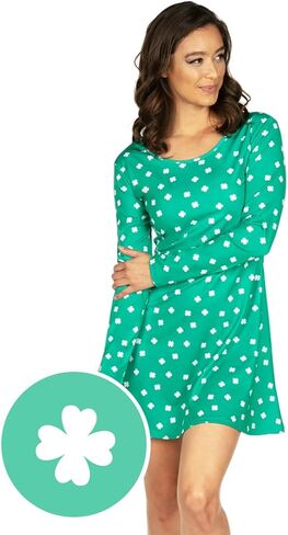 Tipsy Elves St. Patricks Day Dresses for Women - St Paddys Clover and Charms Allover Print Long Sleeve Dresses in Saudi Arabia