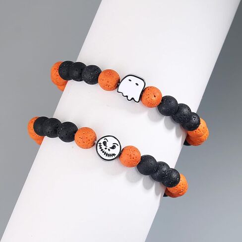Halloween Sprider & Cobwebs Bracelet for Couple Ghost Skull Stone Beads Matching Bracelets for Best Frined Women Men in Kuwait