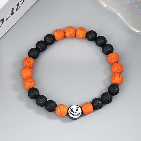 Halloween Sprider & Cobwebs Bracelet for Couple Ghost Skull Stone Beads Matching Bracelets for Best Frined Women Men in Kuwait