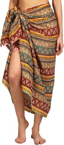 Women's Long Sarong Beach Wrap Cover Up Pure Cotton Printed Swimsuit Bikini Pareo Swimwear Dress - Free Size in Saudi Arabia
