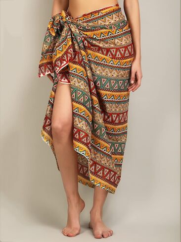 Women's Long Sarong Beach Wrap Cover Up Pure Cotton Printed Swimsuit Bikini Pareo Swimwear Dress - Free Size in Saudi Arabia