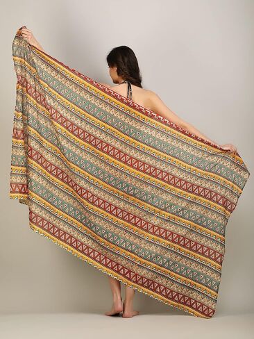 Women's Long Sarong Beach Wrap Cover Up Pure Cotton Printed Swimsuit Bikini Pareo Swimwear Dress - Free Size in Saudi Arabia