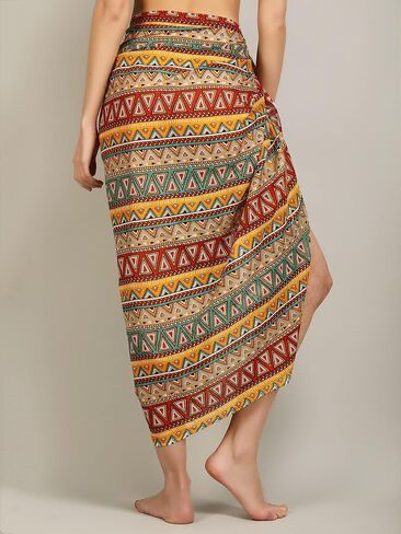 Women's Long Sarong Beach Wrap Cover Up Pure Cotton Printed Swimsuit Bikini Pareo Swimwear Dress - Free Size in Saudi Arabia