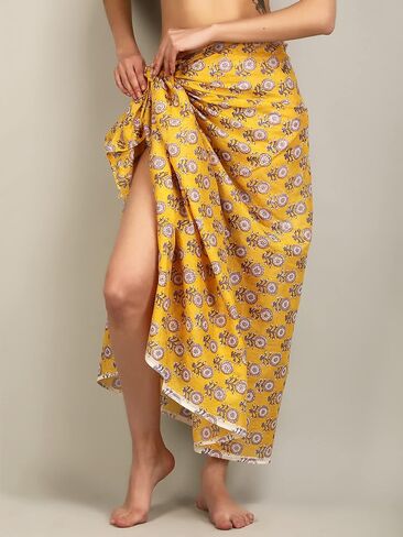 Women's Long Sarong Beach Wrap Cover Up Pure Cotton Printed Swimsuit Bikini Pareo Swimwear Dress - Free Size in Saudi Arabia