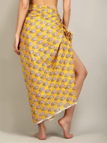 Women's Long Sarong Beach Wrap Cover Up Pure Cotton Printed Swimsuit Bikini Pareo Swimwear Dress - Free Size in Saudi Arabia
