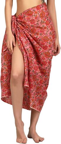 Women's Long Sarong Beach Wrap Cover Up Pure Cotton Printed Swimsuit Bikini Pareo Swimwear Dress - Free Size in Saudi Arabia