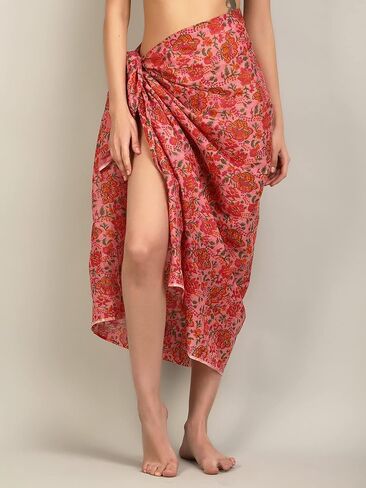 Women's Long Sarong Beach Wrap Cover Up Pure Cotton Printed Swimsuit Bikini Pareo Swimwear Dress - Free Size in Saudi Arabia