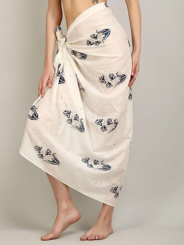 فستان سباحة نسائي طويل من طراز Sarong Beach ملفوف من القطن الخالص مطبوع عليه بيكيني صوفية - مقاس موحد in Kuwait