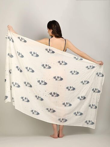 فستان سباحة نسائي طويل من طراز Sarong Beach ملفوف من القطن الخالص مطبوع عليه بيكيني صوفية - مقاس موحد in Kuwait