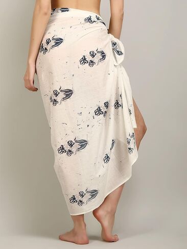 فستان سباحة نسائي طويل من طراز Sarong Beach ملفوف من القطن الخالص مطبوع عليه بيكيني صوفية - مقاس موحد in Kuwait