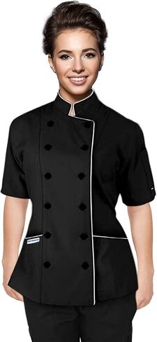 Short Sleeves Tailored Fit Chef Coat Jacket Uniform for Women for Food Service, Caterers, Bakers and Culinary Professional in Saudi Arabia