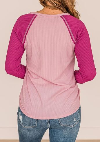 ZC&GF Women's Long Sleeve Shirts Button Down Round Neck T Shirts Color Blocking Casual Work Blouses Tunics in Saudi Arabia