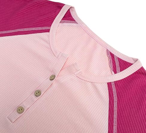 ZC&GF Women's Long Sleeve Shirts Button Down Round Neck T Shirts Color Blocking Casual Work Blouses Tunics in Saudi Arabia